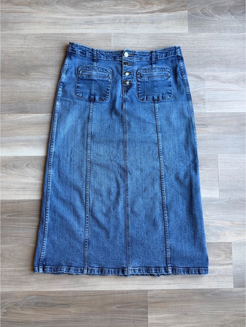 Vintage Y2K Womens Long Denim Skirt Button Fly
